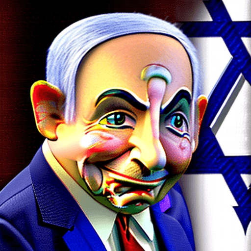 AI generated: Benjamin Netanyahu as Pinocchio Marionettes, cuddly, arrogant, powerful, high fantasy, epic, cinemat...