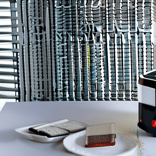 AI generated: A white ceramic four-slice toaster, IDEA design award winner, Red Dot design award winner, in a slee...