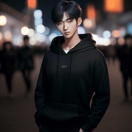 AI generated: fashion magazine cover, photography, a young, korean professional man model standing in the bustling...