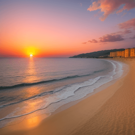 AI generated: Sandy beach in Calabria, southern Italy with a great sunset