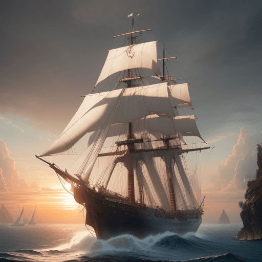 AI generated: Photo of a ultra realistic sailing ship, dramatic light, pale sunrise, cinematic lighting, battered,...