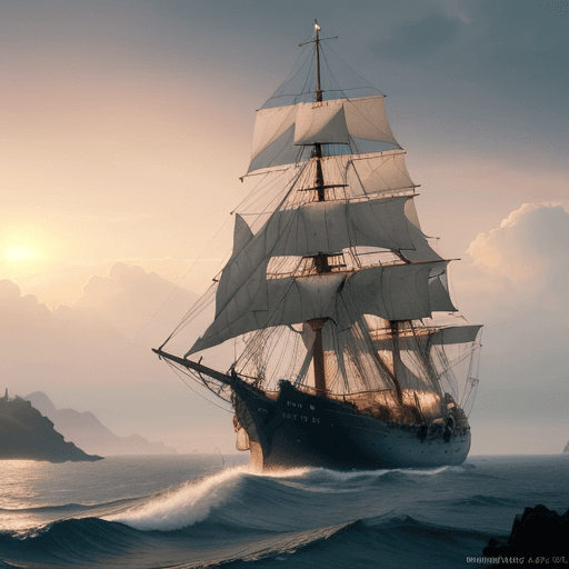 AI generated: Photo of a ultra realistic sailing ship, dramatic light, pale sunrise, cinematic lighting, battered,...
