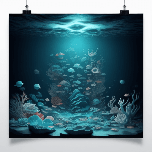 AI generated: A rock band stands in the deep sea playing music with synthesizers and drum machines, white jellyfis...