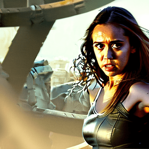 AI generated: masterpiece,High resolution photography from jessica alba, as super hero, post-apocalyptic setting, ...