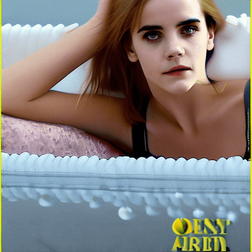 AI generated: Emma watson, wearing sexy bikini, lying on white bed