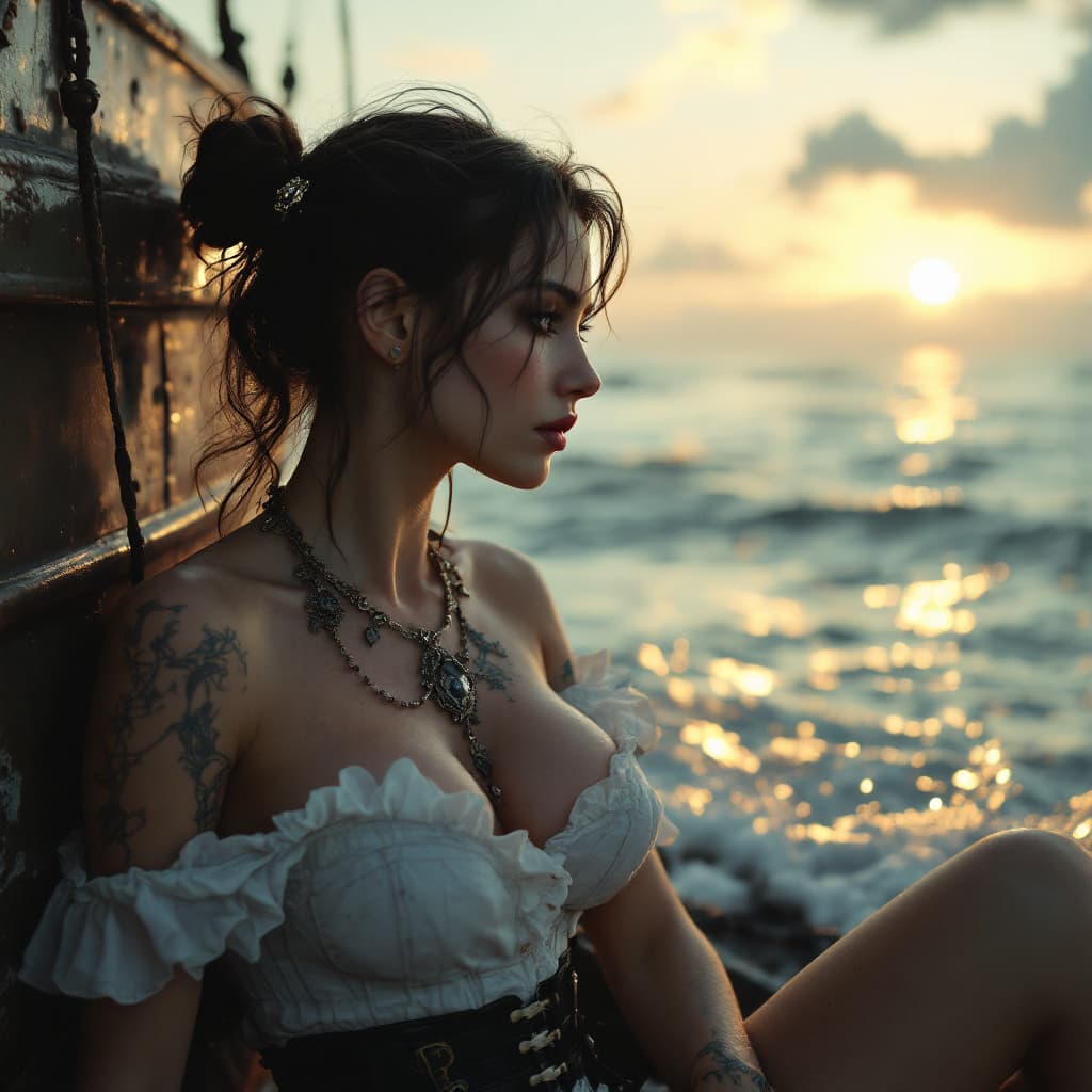 AI generated: Une femme débarque de son vaisseau et se retrouve face à des humaines très sexy en corset très sexy,...