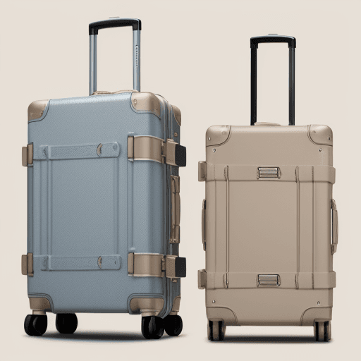 AI generated: High resolution drawings of carry on luggage concept's, minimalist design, beige blue salmon pastel ...