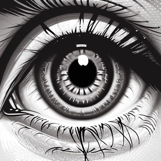 AI generated: Generate a realistic image of an eye, positioned on top of a hand, with a halftone screen printing e...