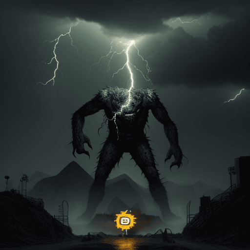 AI generated: monster with bitcoin lightning in a mine
