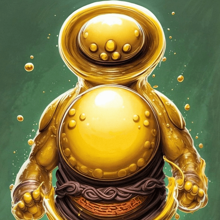 AI generated: high resolution, ultra realistic, gelatinous blob, kung-fu fighter, yellow liquid body, straw hat, m...