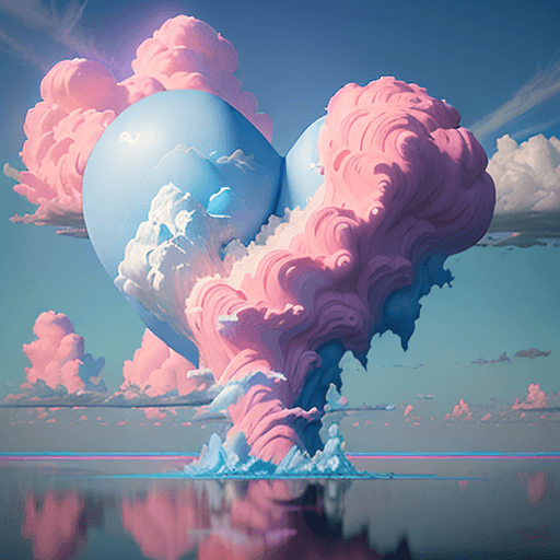 AI generated: a blue heart in the clouds over water, in the style of zbrush, light pink and sky-blue, i can't beli...