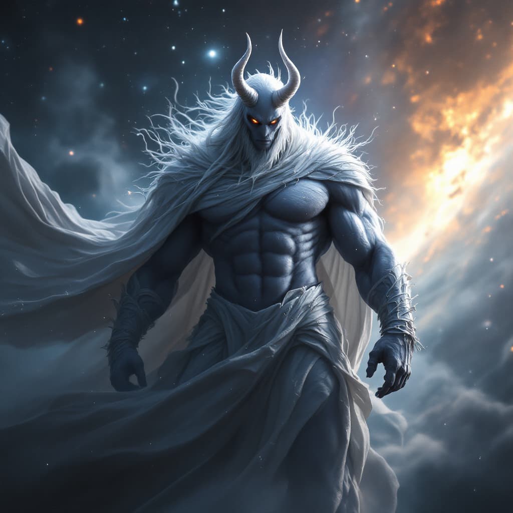 AI generated: God of Acid and Chemicals, full-body, Etherial, muscular, No mouth or hair, Glowing Black eyes, epic...