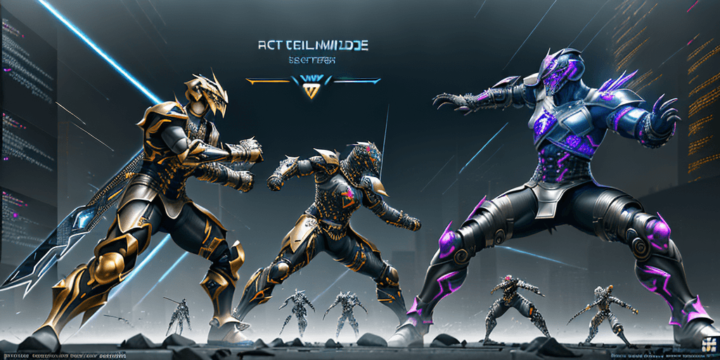 AI generated: Digital art, ultra-high-resolution, dynamic scene of an epic battle between developers styled as fut...