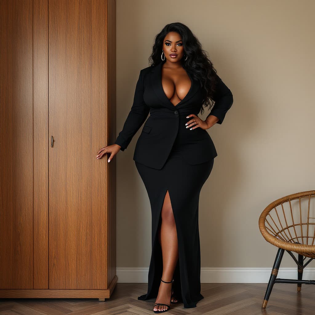 AI generated: Hyper realistic A beautiful, thick, full figured Black woman with long, wavy black hair, big breast,...