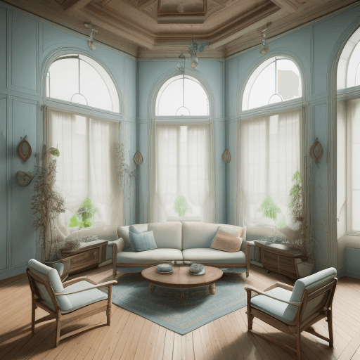 AI generated: High resolution photography interior design, dreamy sunken living room conversation pit, wooden floo...