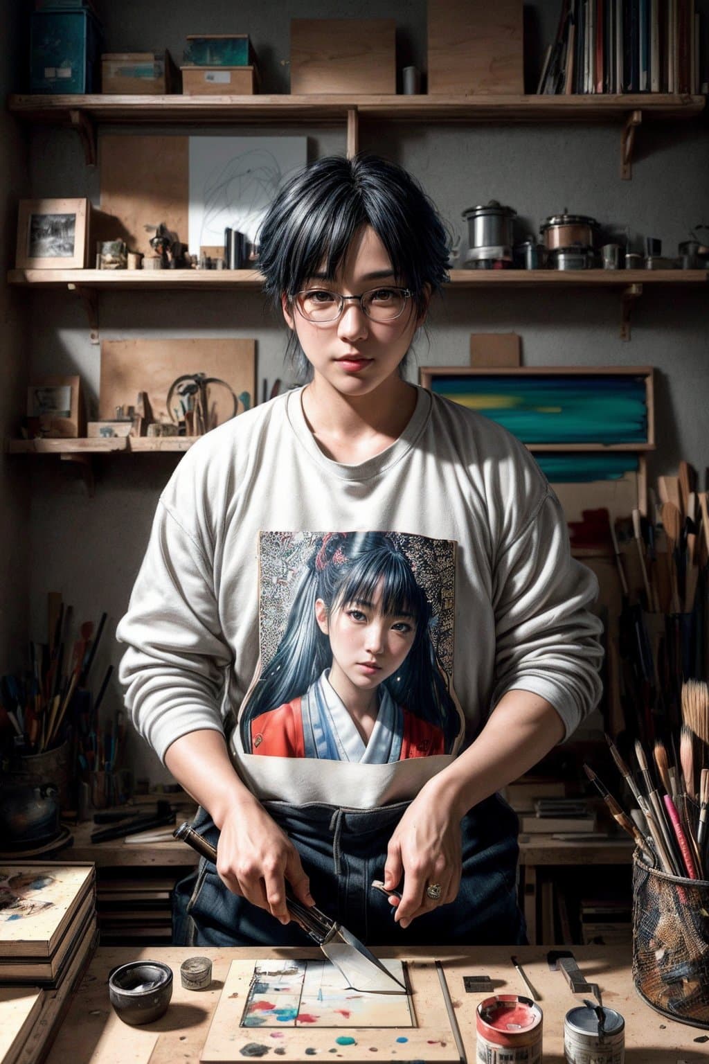 AI generated: Highly detailed portrait of a manga illustrator, drawn in their signature style, in 4k resolution. T...