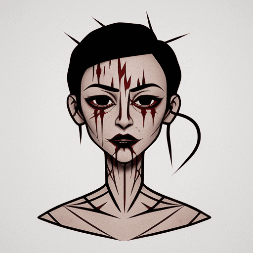 AI generated: draws a stylized silhouette full of scars with a heart-shaped head and two scars instead of the eyes...