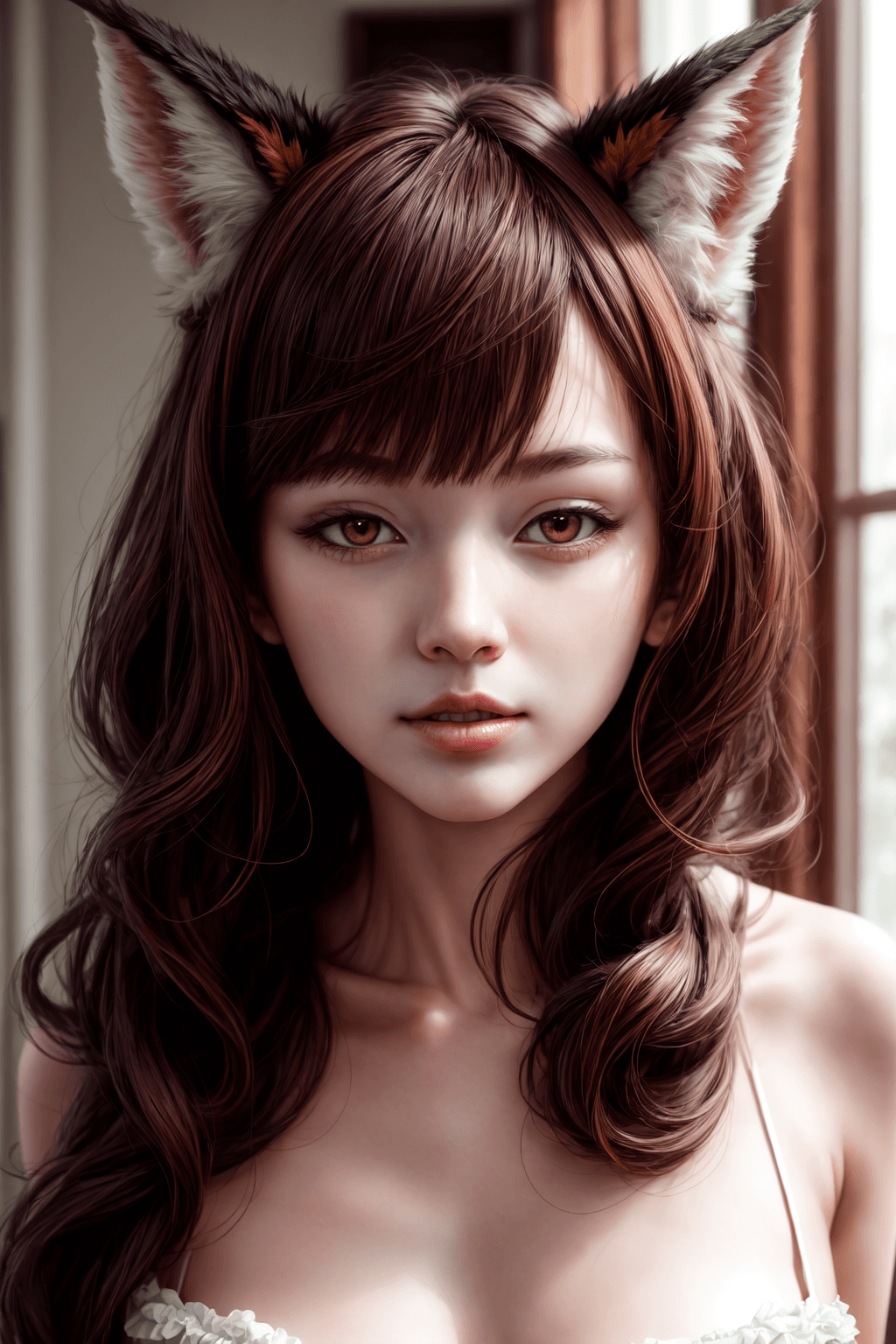 AI generated: fluffy nine-tailed fox girl by Wlop and Guweiz, Hyper-realistic, photography, real, professional, 8k...