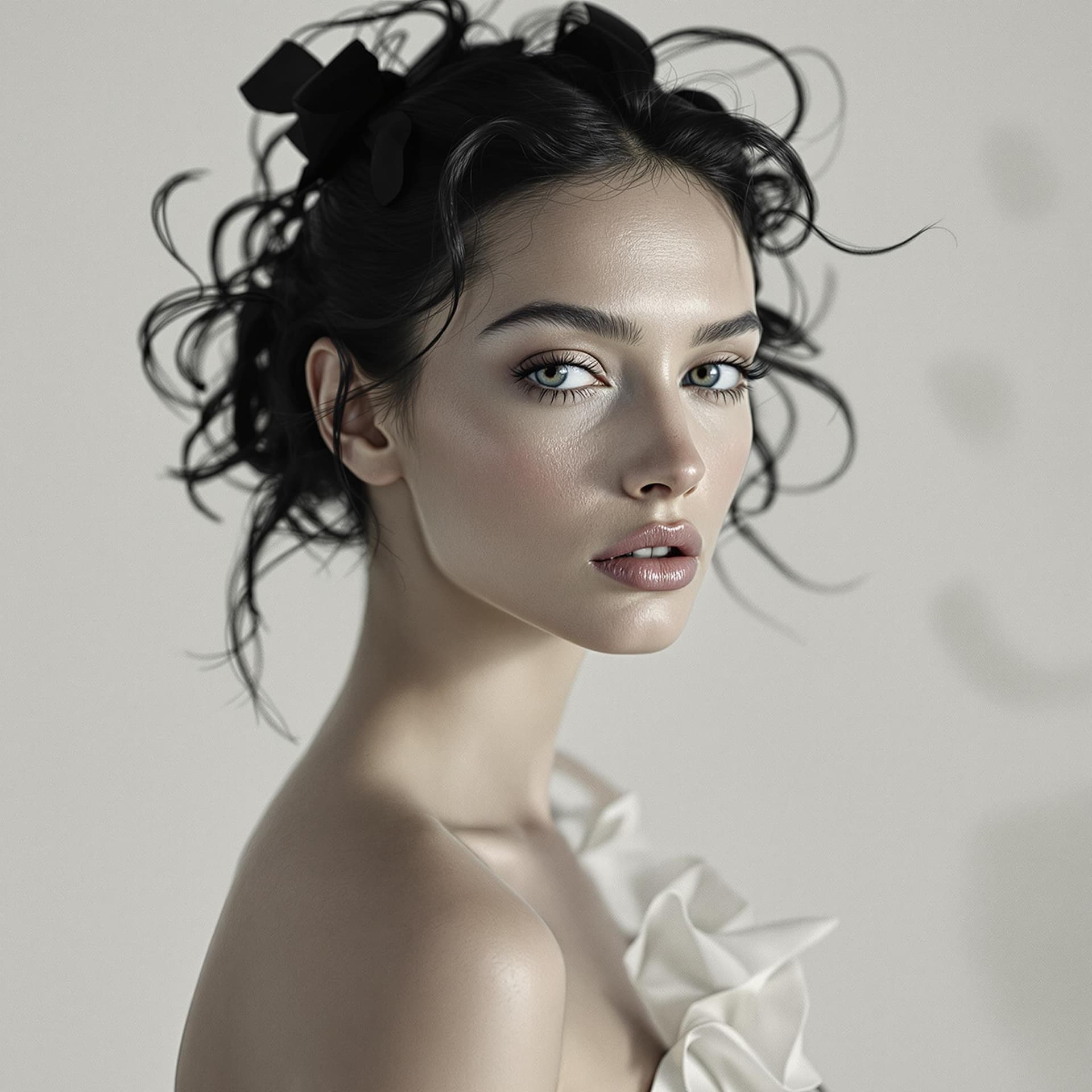 AI generated: Humeur : sérénité ; atmosphère paisible ; photographie de mode ; Mario Testino ; modèle féminin corp...