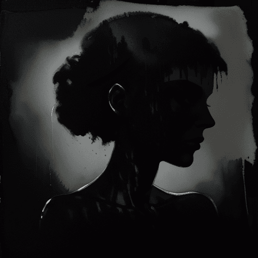 AI generated: Painterly, shadow play, a gorgeous woman as a silhouette in darkness, slender body covered in oily s...