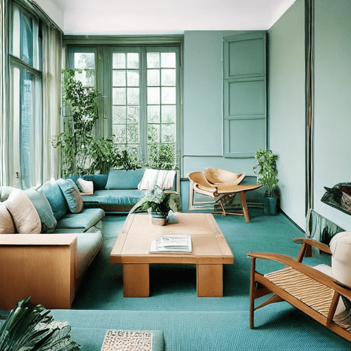 AI generated: high resolution photography interior design, dreamy sunken living room conversation pit, wooden floo...