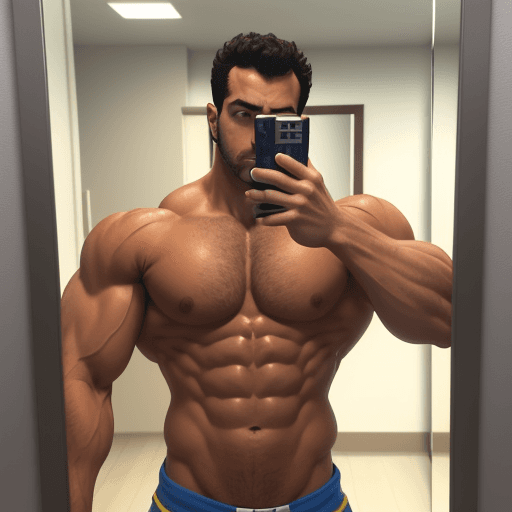 AI generated: arafed man taking a selfie in a mirror with his cell phone, lean man with light tan skin, gigachad m...