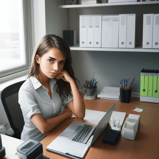 AI generated: girl sitting in the office at a laptop