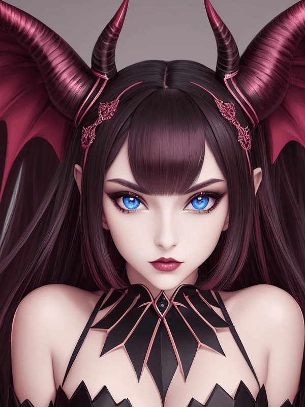 AI generated: A beautiful demon girl. Beautiful symmetrical demon horns. Demon wings. Elegant clothes. A beautiful...