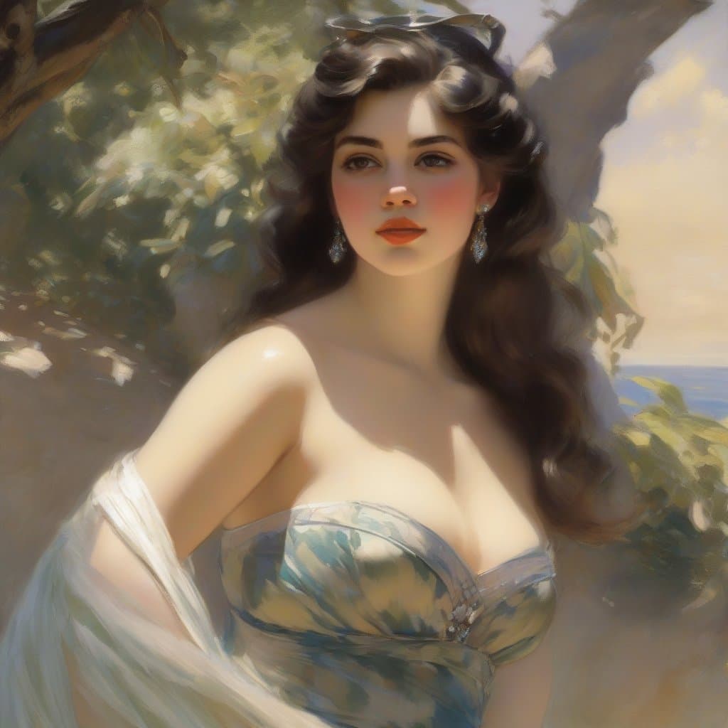 AI generated: A charming and alluring girl, amorous, coquettish, glamorous body, bikini model, beautiful face, sto...