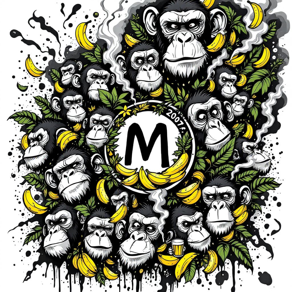 AI generated: An intricate and mainly black, white, yellow, green, (two contrasting, extra colors for details), gr...