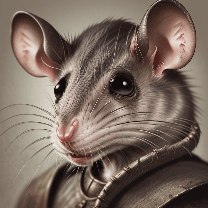 AI generated: An imaginative close-up front view portrait of an old, wise  rat's face.