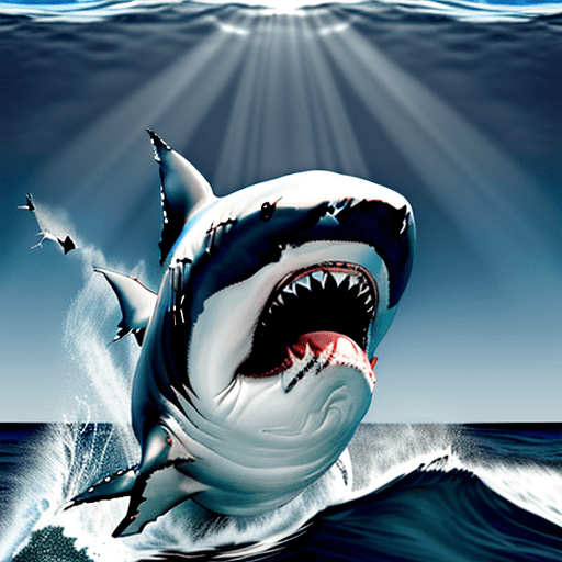 AI generated: create a picture of an great white shark in the ocean in comic style
