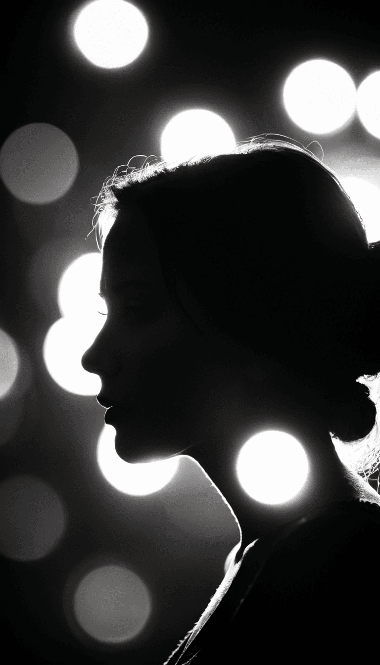 AI generated: black and white photography, fashion editorial, a silhouette of a beautiful woman is surrounded by e...