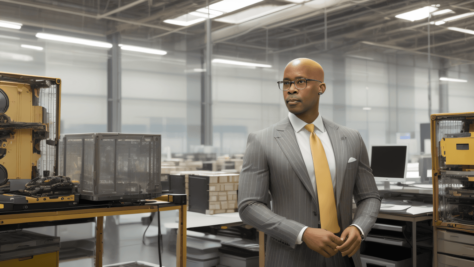 AI generated: ((Best quality)), ((masterpiece), ((realistic)) A futuristic image of an African American businessma...