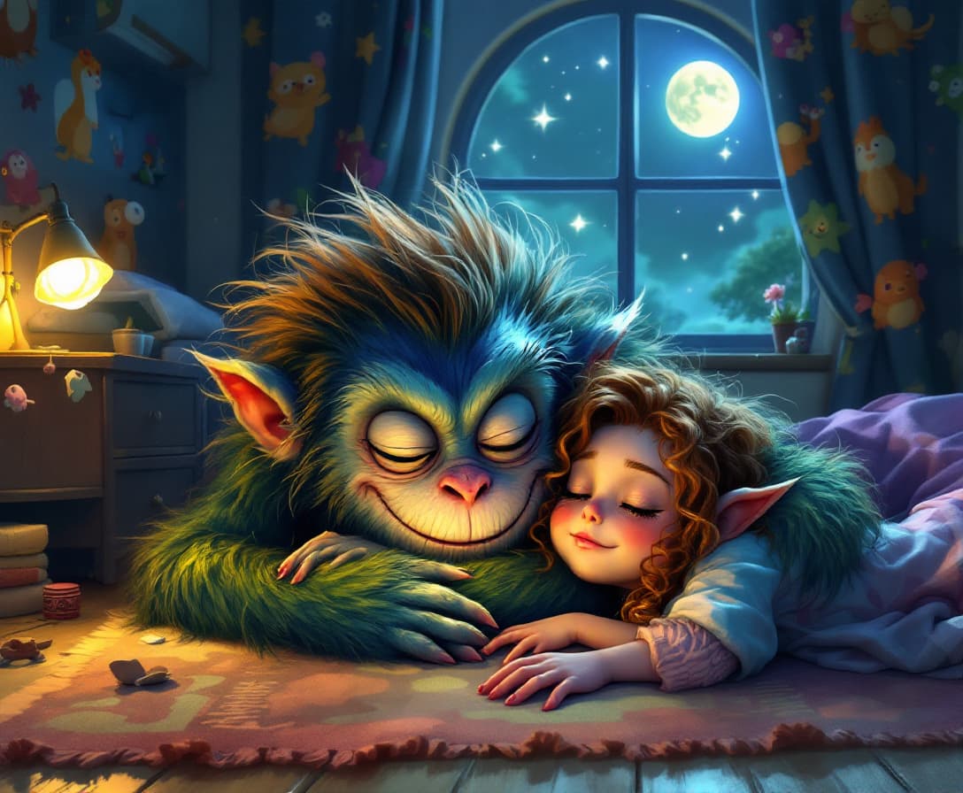 AI generated:  beautifully detailed Whimsical children's fantasy, Full length elven  monster fantasy, rough hand-p...