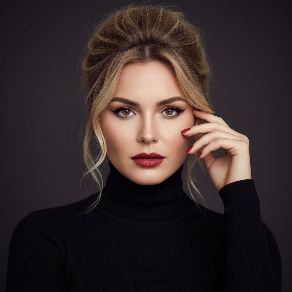 AI generated: (use the provided image for accurate facial features)A cinematic close-up portrait of a striking wom...