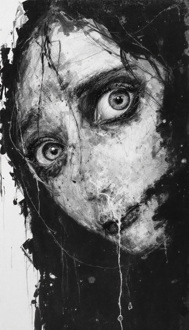 AI generated: Girl, charcoal sketch, scared