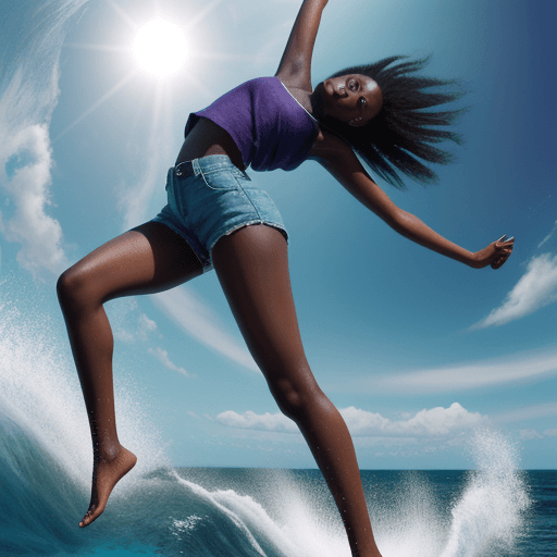 AI generated: Fully clothed African girl trips and falls inside the ocean, hyper-realistic, 8k image 
