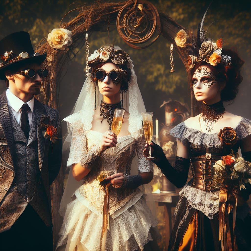 AI generated: steampunk Wedding ceremony ,very beautiful, steampunk style