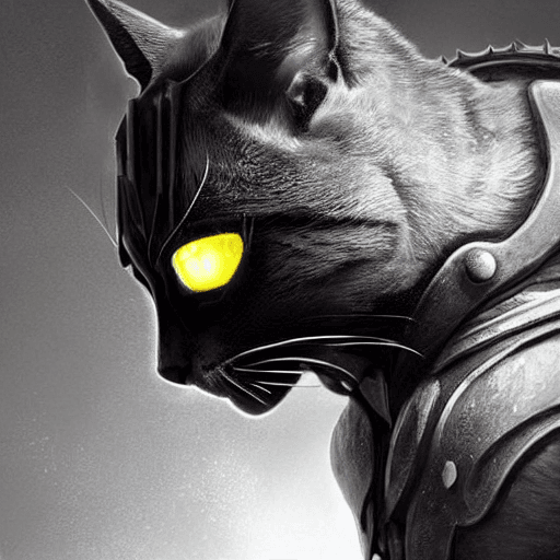 AI generated: cat wearing armor lunging towards the camera Trending on Artstation DeviantArt Pinterest furaffinty ...