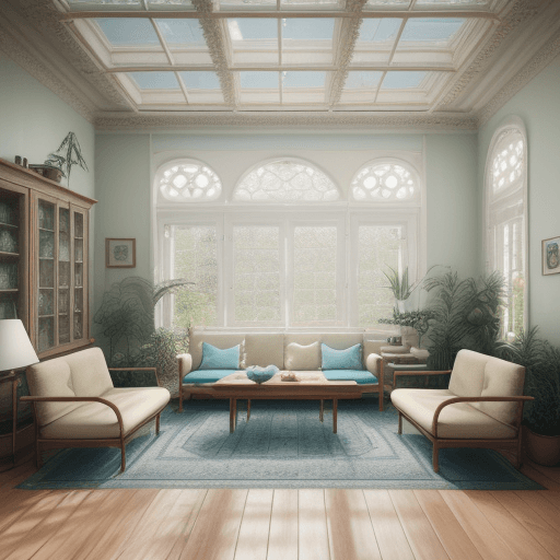 AI generated: High resolution photography interior design, dreamy sunken living room conversation pit, wooden floo...
