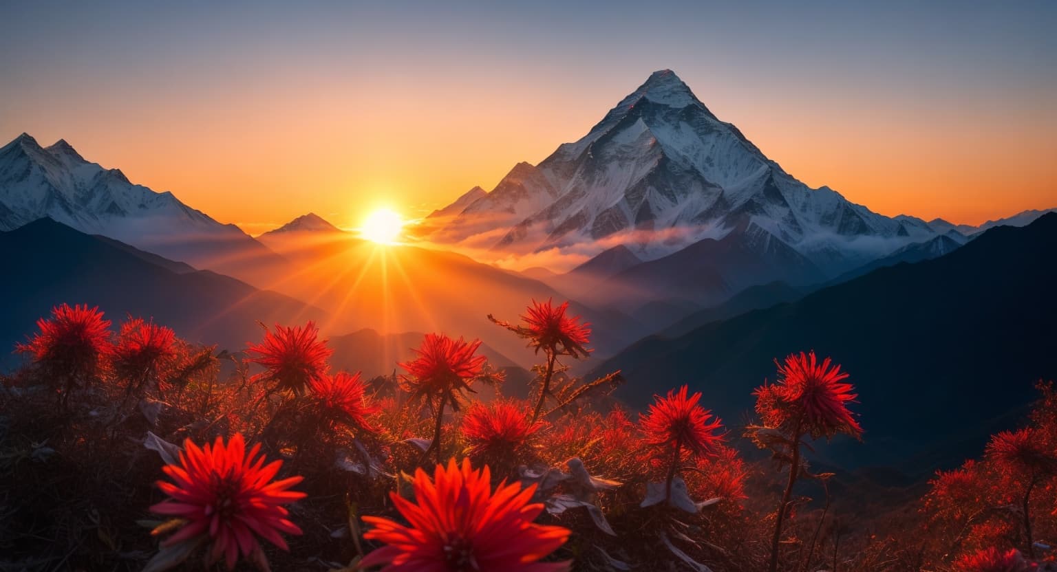 AI generated: Indulge in the magic of a Himalayan morning with this extra-detailed and hyper-realistic photo. ((Wi...