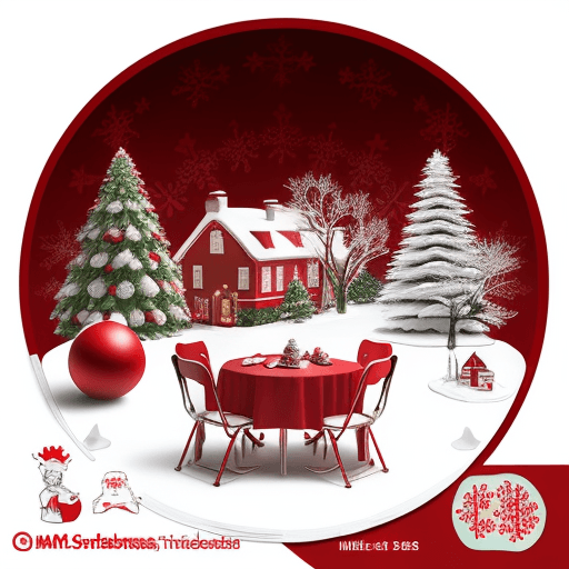 AI generated: red ball with white Christmas themed houses and trees pattern, sticker sheet, with a photo realistic...