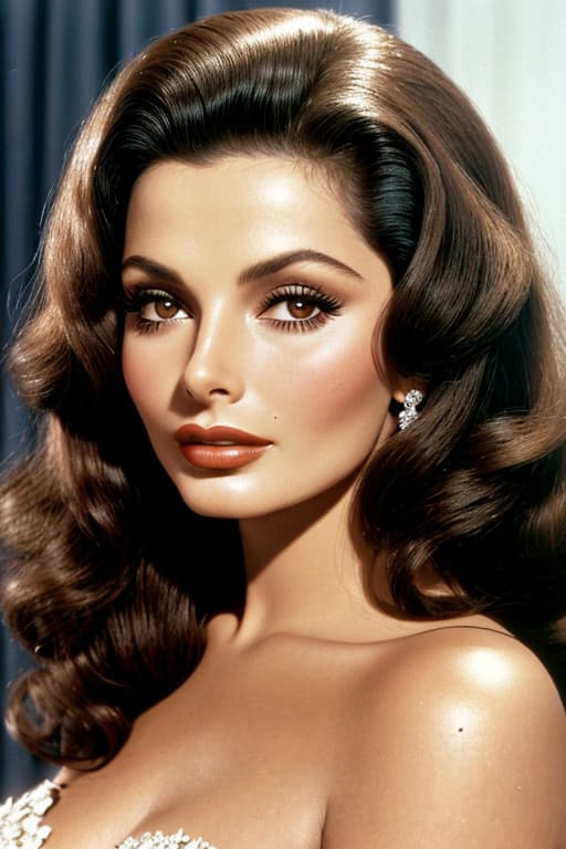 AI generated: A close-up portrait of classic Sophia Loren's Iconic Style, most glamorous, wears a white dress and ...