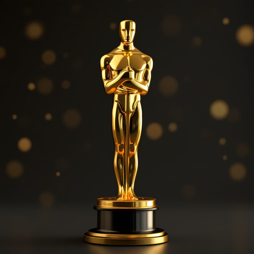 AI generated: An oscar award statue in gold 
show award in full 
