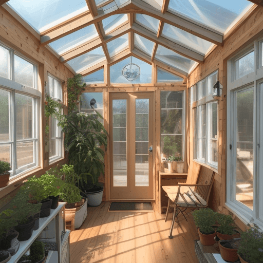 AI generated: High resolution photography, exterior, 19 feet by 19 feet square tiny home, adjacent 19 feet by 19 f...