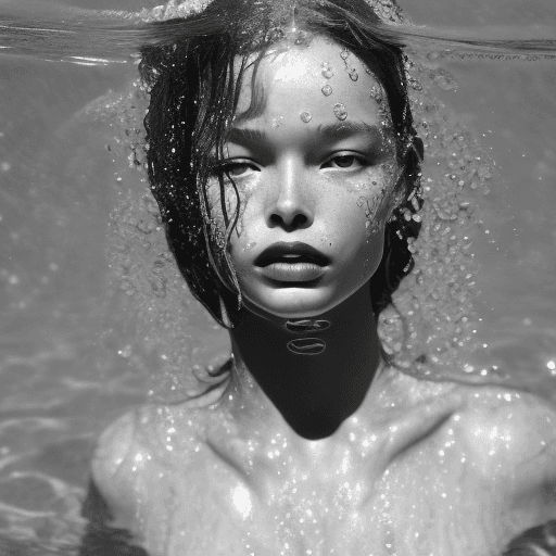 AI generated:  a black and white photo of a woman in the water, mert and marcus, drops, kristine froseth, carola r...