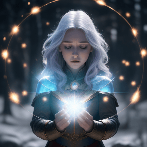 AI generated: powers. Ice . Beautiful young female wizard, casting spells, fire, centered, embers, bokeh, lens fla...