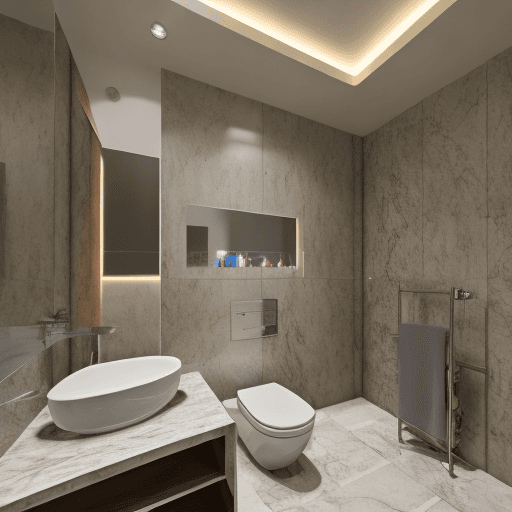 AI generated: High resolution photography interior design, ,marble floor tiles ,wc,bidet,spot lights,led lights,in...