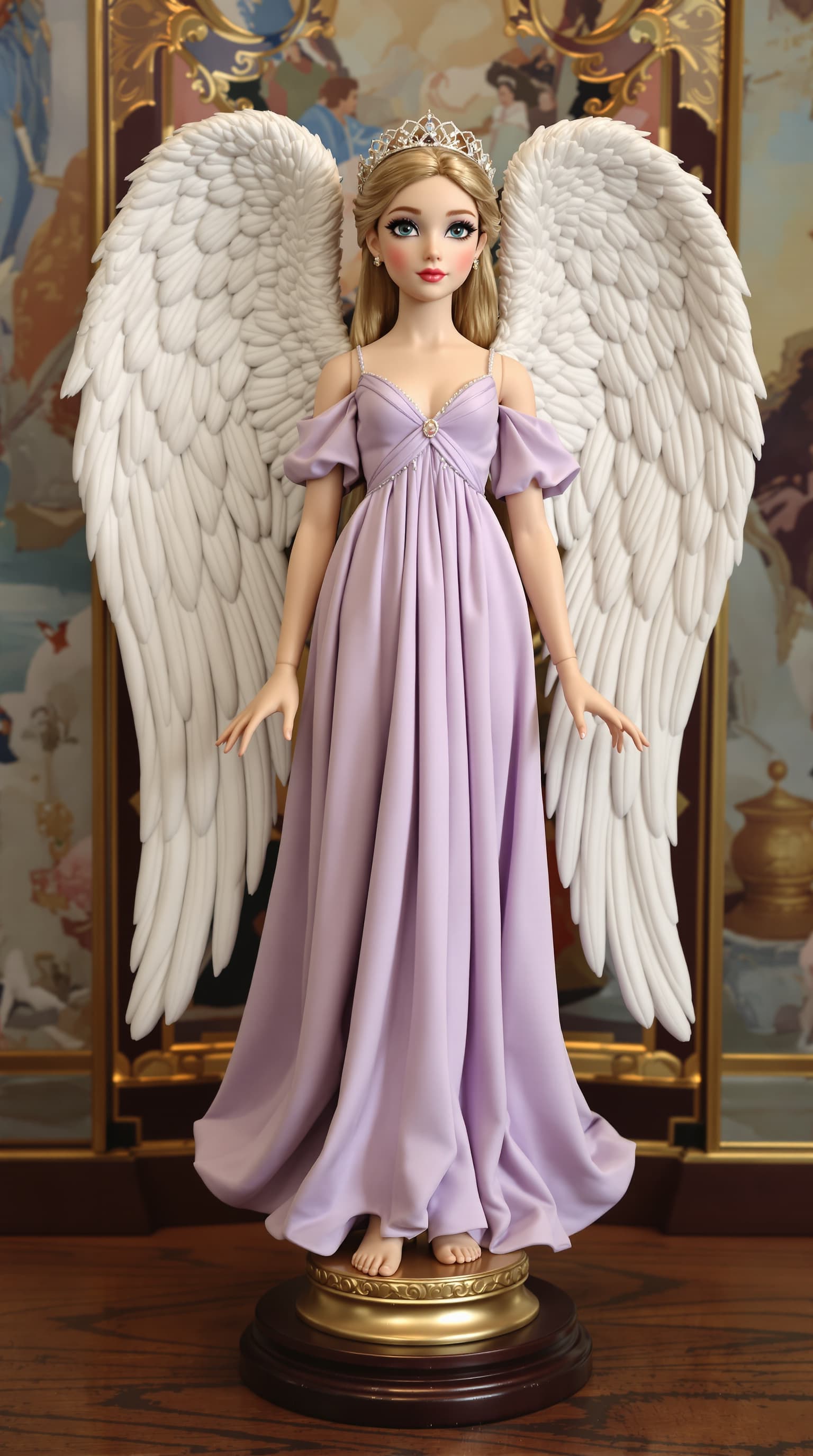 AI generated: A professional photograph showcases an exquisitely beautiful porcelain figurine of an angelic girl w...
